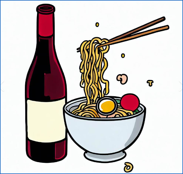 라면 맥주 와인 잘 어울리는 음료 5가지와 불닭볶음면 5 라면 와인 일러스트
